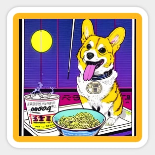 Corgi Eating Ramen Noodle Soup Sticker